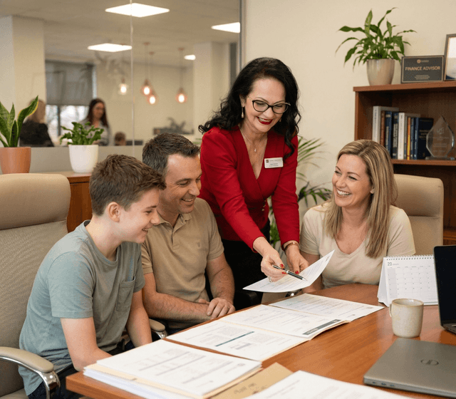 Mirosława Poniatowska z klientami — usługi ubezpieczeniowe Miralive